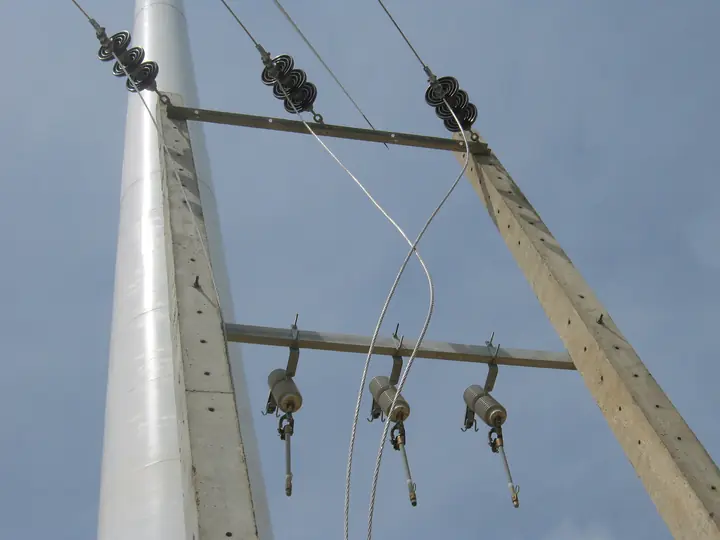 Electrical pole and insulators at a wind farm in Sri Lanka