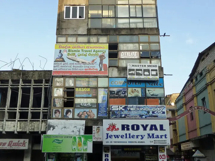 Shop fronts on a building in Kandy